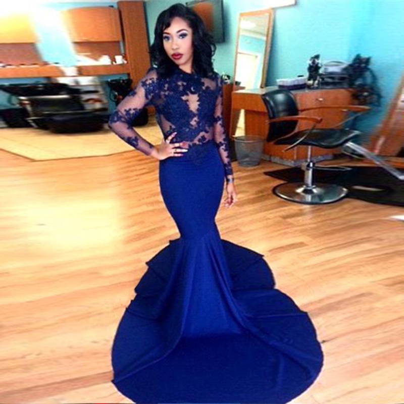 Long Sleeve Prom Dresses 2016 Gorgeous O neck Top Lace Floor